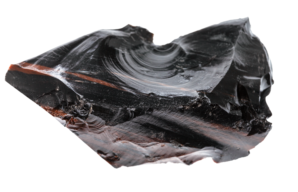 Unpolished Obsidian Stone Isolated on White Background 